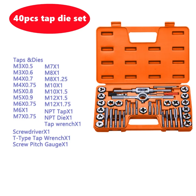 40pcs alloy steel wire cone die set M3-M12, a manual drilling tool set suitable for thread tapping and repair