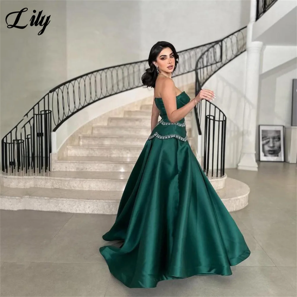 Lily vert une ligne perles robe de bal sans bretelles robe de célébrité robe de bal en cristal embellissements festonnés simpliste  nneinize personnaliser