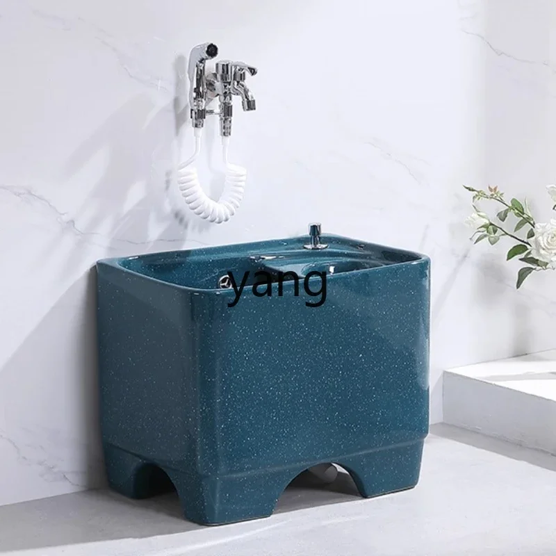 

LMM Ceramic Integrated Drain Basket Household Balcony Bathroom Outdoor Mop Washing Sink