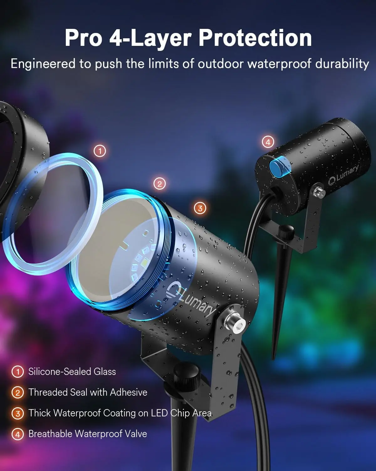 스마트 색상변경 야외 스포트라이트, 6개입 IP65 방수, 각각 500루멘, 정원용 앱/음성/리모컨 제어