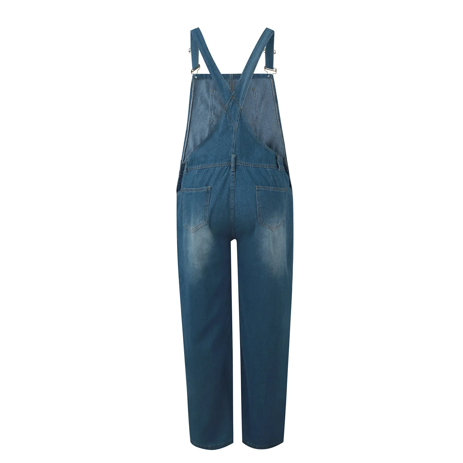 Women'S Fashion Solid Color V-Neck Button Jumpsuit Pockets Washed Denim Straps Adjustable Sleeveless Straps MacacãO Feminino