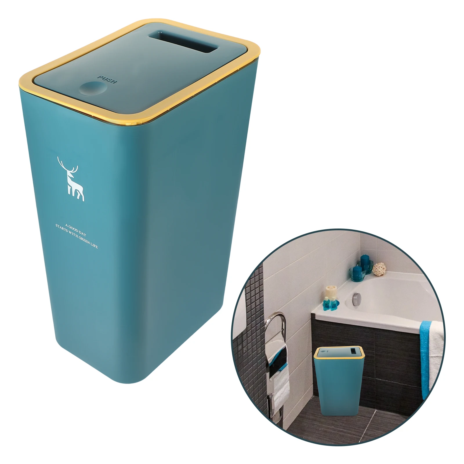 

1pc Press Type Trash Can Bathroom Garbage Bin Household Kitchen Bedroom Portable Lid Strong Pp Plastic Waste Container Compact