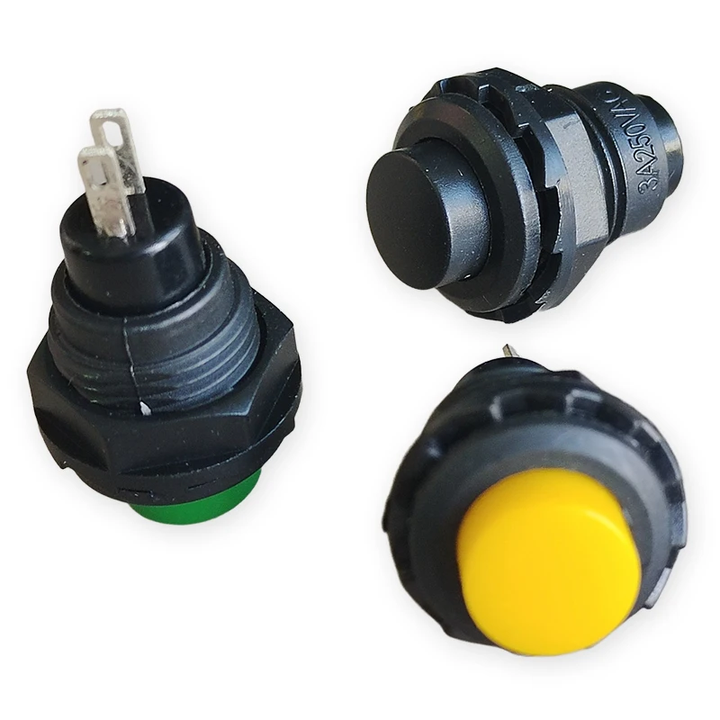 10 Stück Schwarzer R13-502 Runder Selbstrückstellender Druckschalter ohne Verriegelung 12mm 1,5A 250V/3A 125V Kunststoff-Druckschalter – Detail 3