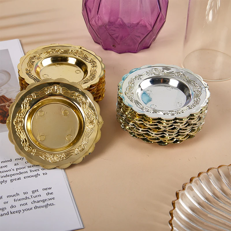 

10Pcs Gold Storage Mini Tray Silver Cake Fruit Plate Jewelry Display Plastic Tray Party Sushi Plate For Home Decor