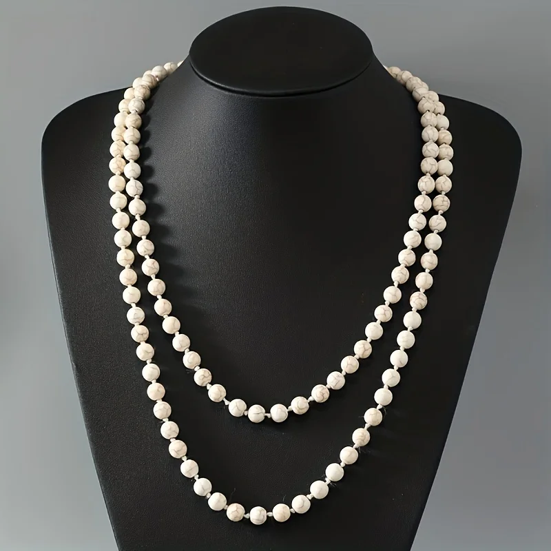 Bohemia Turquoise Long Necklace Simple Beaded Neck Chain Stylish Ladies Jewelry Accessories
