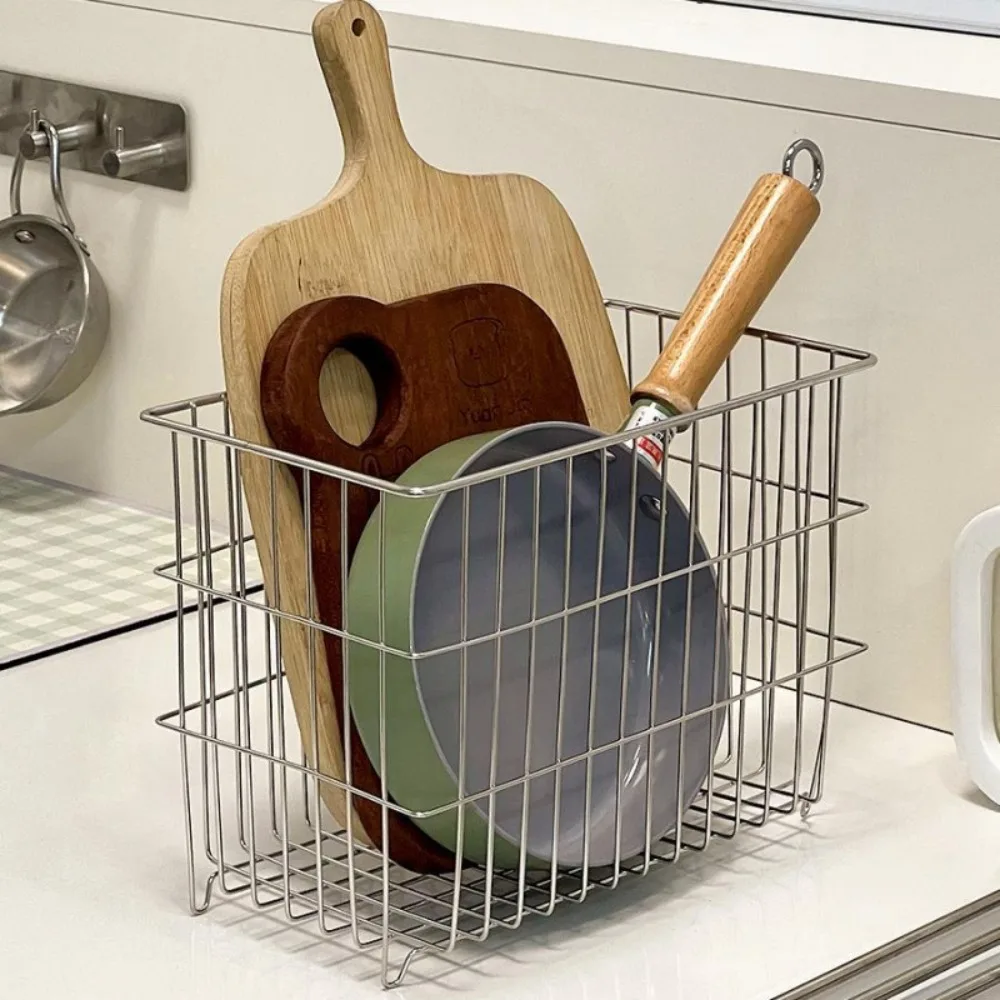 

304 Stainless Steel Kitchen Storage Basket Stackable Ventilated Kitchen Drain Basket Higher Feet Rust-proof Cabinet Organizer