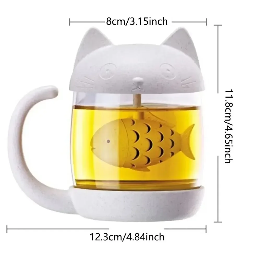 1pc 250ml Cute Cat Glass Cup Tea Mug With Fish Infuser Strainer Filter Tea Cups Home Office Drinkware Teaware Kitchen Accessory