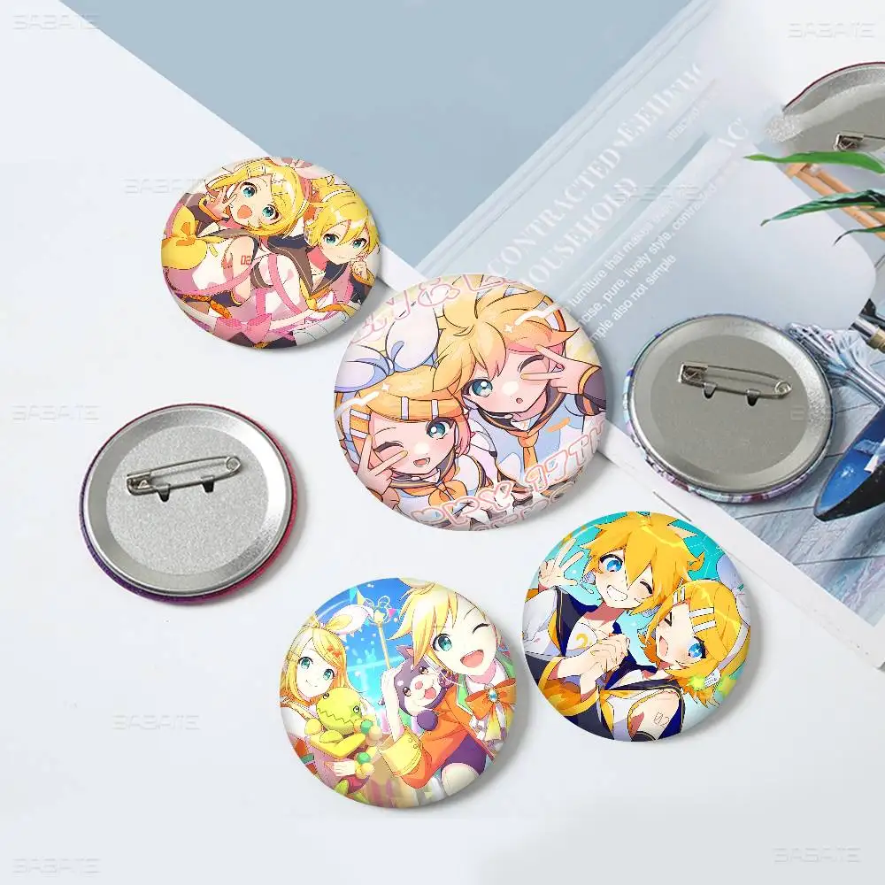 Vocaloid Duo Kagamine Rin Len 32/44/58mm Handmade Pin Round Brooches for Backpack Cothes Accessories Badge Hat Decoration