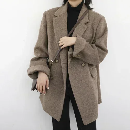 CHIC VEN Frauen Wolle Mischung Mantel Solide Mid Lange Woolen Blazer Dicke Warme Bluse frauen Mantel Büro Dame Tops Herbst winter 4