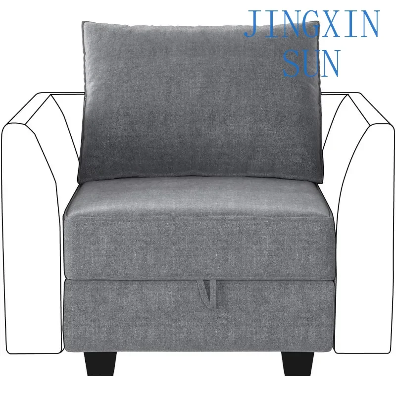 Minimalist Grey Modern Fabric Middle Module for Modular Sofa Sectional Sofa Accent Armless Chair