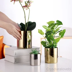 The Nordic Electroplated Ceramic Flower Pot Rose Gold Silver Succulent Flower Pot Plant Home Garden Office Desktop Decor