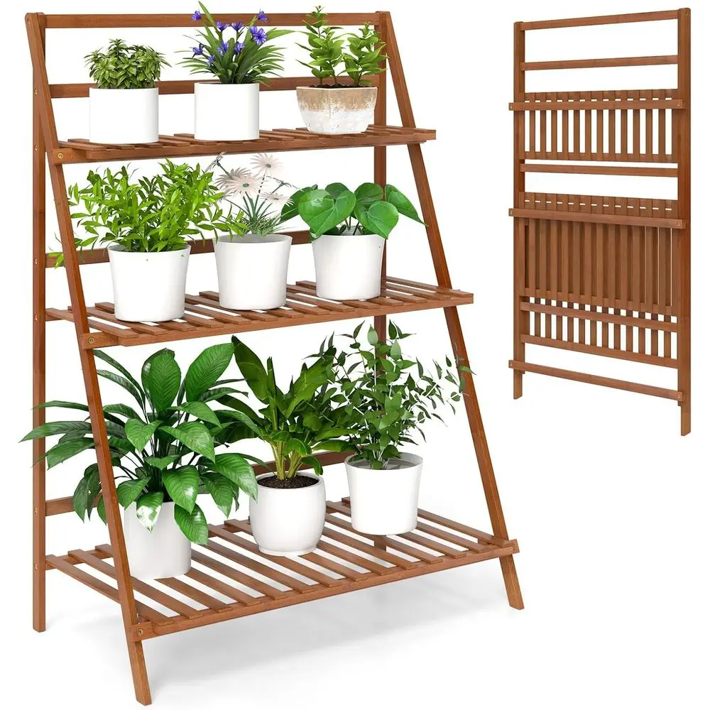 

3-Tier Bamboo Plant Stand with Pot Rack, Multipurpose Organizer for Indoor & Outdoor Use (Brown)