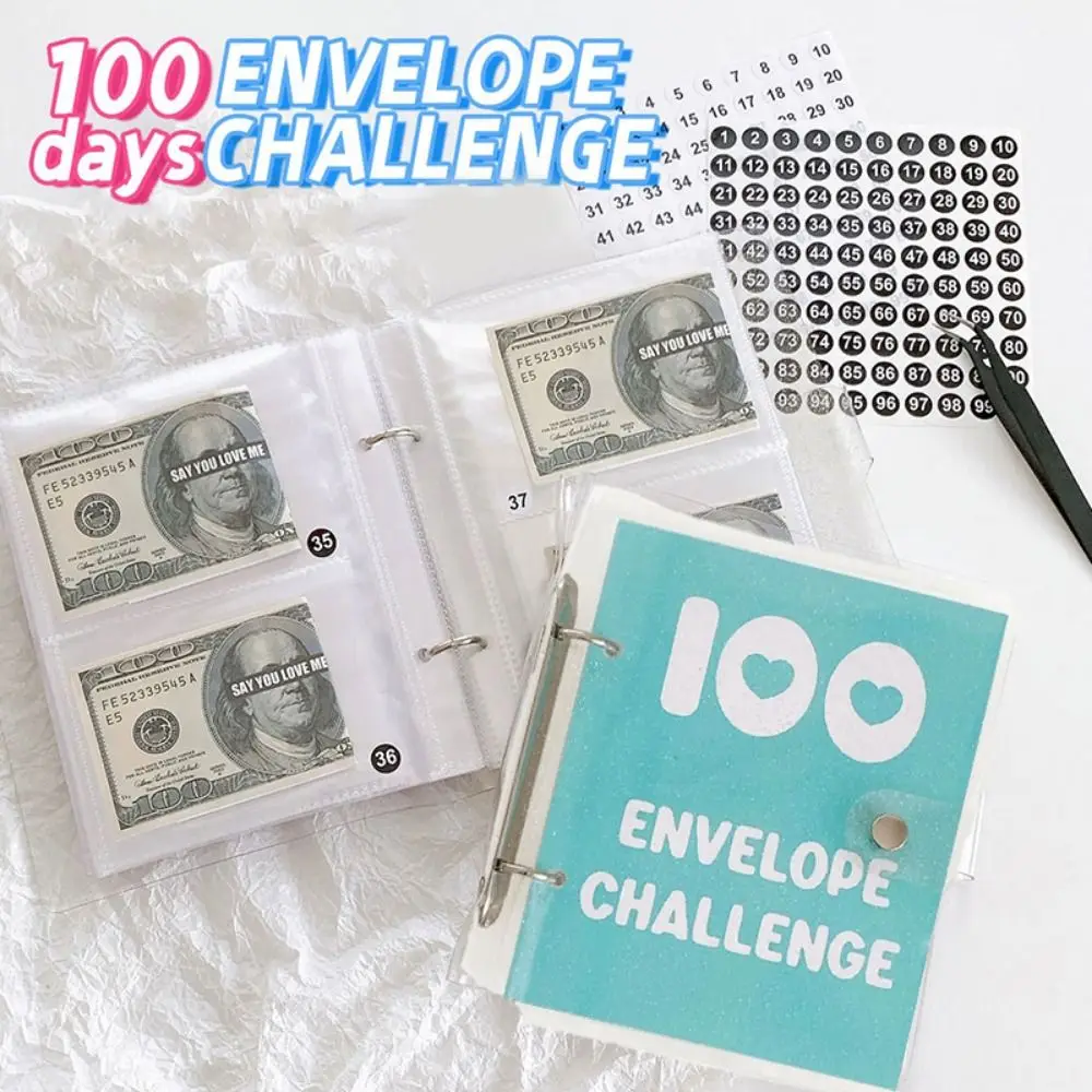 

Loose Leaf 100 Day Envelope Challenge Binder Waterproof PVC Savings Challenge Binder Tear Resistant Mini Budget Binder Notebook