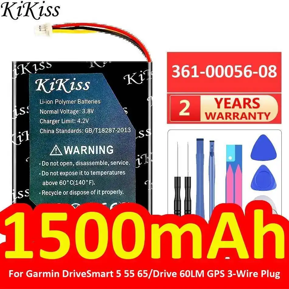 

For Garmin Drivesmart 5 55 65 Drive 60LM for Gps 3-Wire Plug 1500mAh 361-00056-08 Long Lasting Car Navigation Device Battery