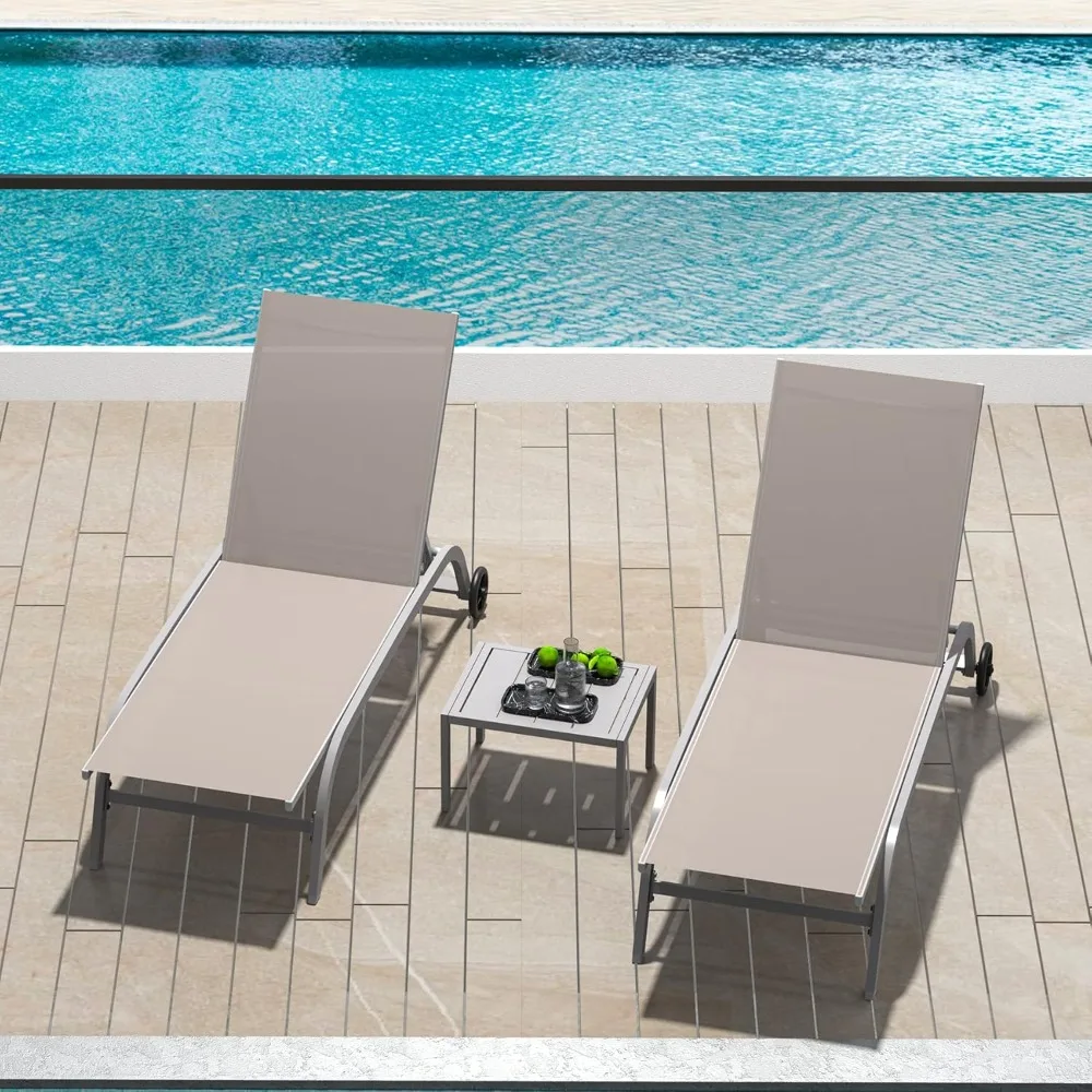 

Domi Chaise Lounge Outdoor Set of 3, Lounge Chairs for Outside with Wheels, Outdoor Lounge Chaise with 5 Adjustable Position, Po