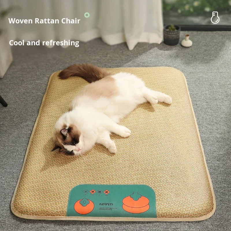 Japanese Style Summer Cat Nest Eco-Friendly Rattan Dog Bed Removable Cooling Mat for Medium Large Pets Corgi-Friendly Pet