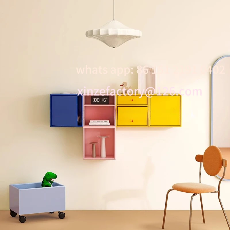 

Customizable Solid wood Nordic storage wall cabinet living room bedroom TV wall wall cabinet color dopamine combination hanging
