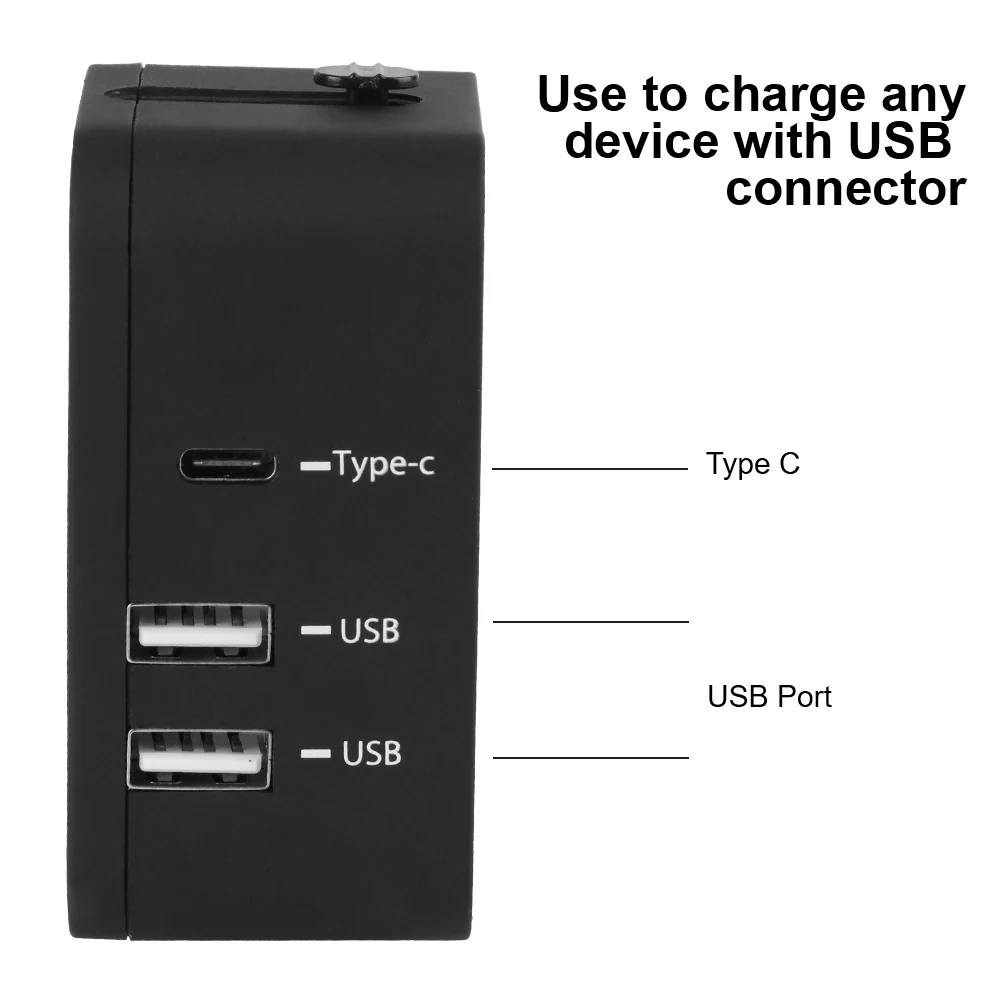 범용 듀얼 USB 포트 및 C타입 여행 변환 플러그, 미국 EU 영국 AUS 플러그 여행 어댑터, USB 충전기 벽 충전기 포함, 20W 6A