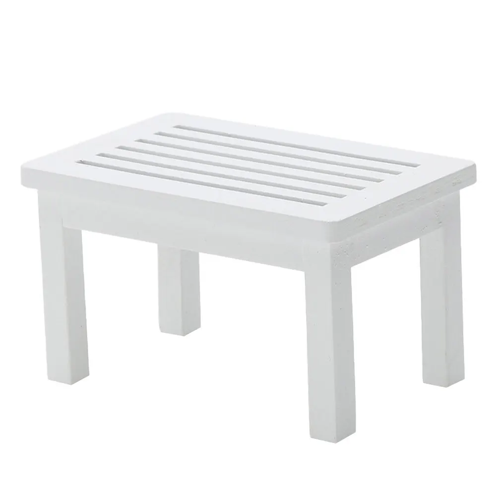 1Pcs Wooden Tea Table Mini Furniture Ornament White Creative Table Miniature Decorative Room Furniture Simple Style