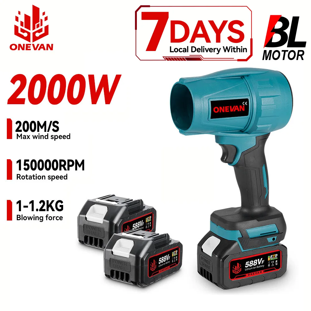 ONEVAN 200M/S Brushless Electric Turbo Fan Blowers 2000W Cordless Jet Fan Snow Leaf Dust Air Blowing Tool For Makita Battery Pin