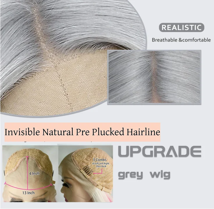 Серебристо-серый/блонд/розовый парик 30-дюймовый средний парик с объемной волной, кружевной фронтальный парик, натуральная линия волос, синтетический термостойкий для женщин