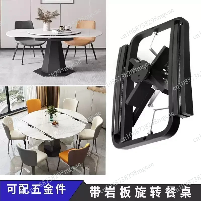 Heavy-Duty Table Slide Rail Kit with Rotating Telescopic Track, Convertible Square-to-Round Dining Table Hardware Mechanism