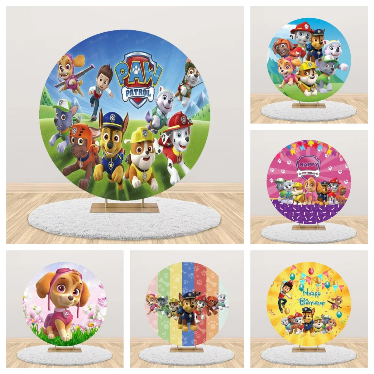 

Paw Patrol Backdrop Round Cover For Boys Girls Birthday Party Photography Background Dog Paw Baby Shower Decoration Banner