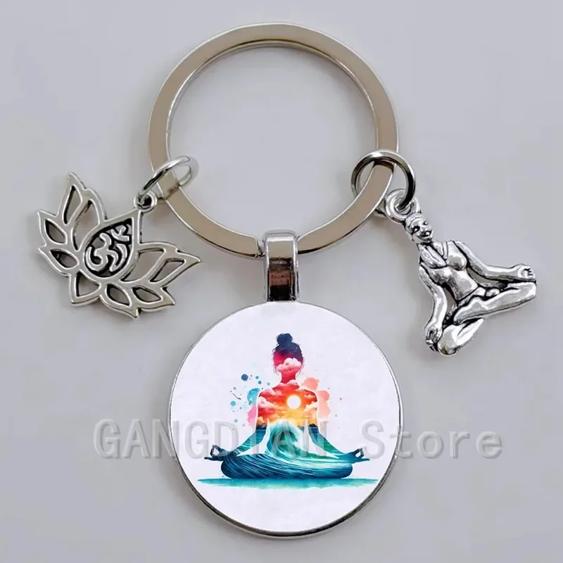 Buddhist Meditation Buddha Yoga Pendant Keychain Yoga Meditation Buddha Chakra Spiritual Chain Jewelry Keychain