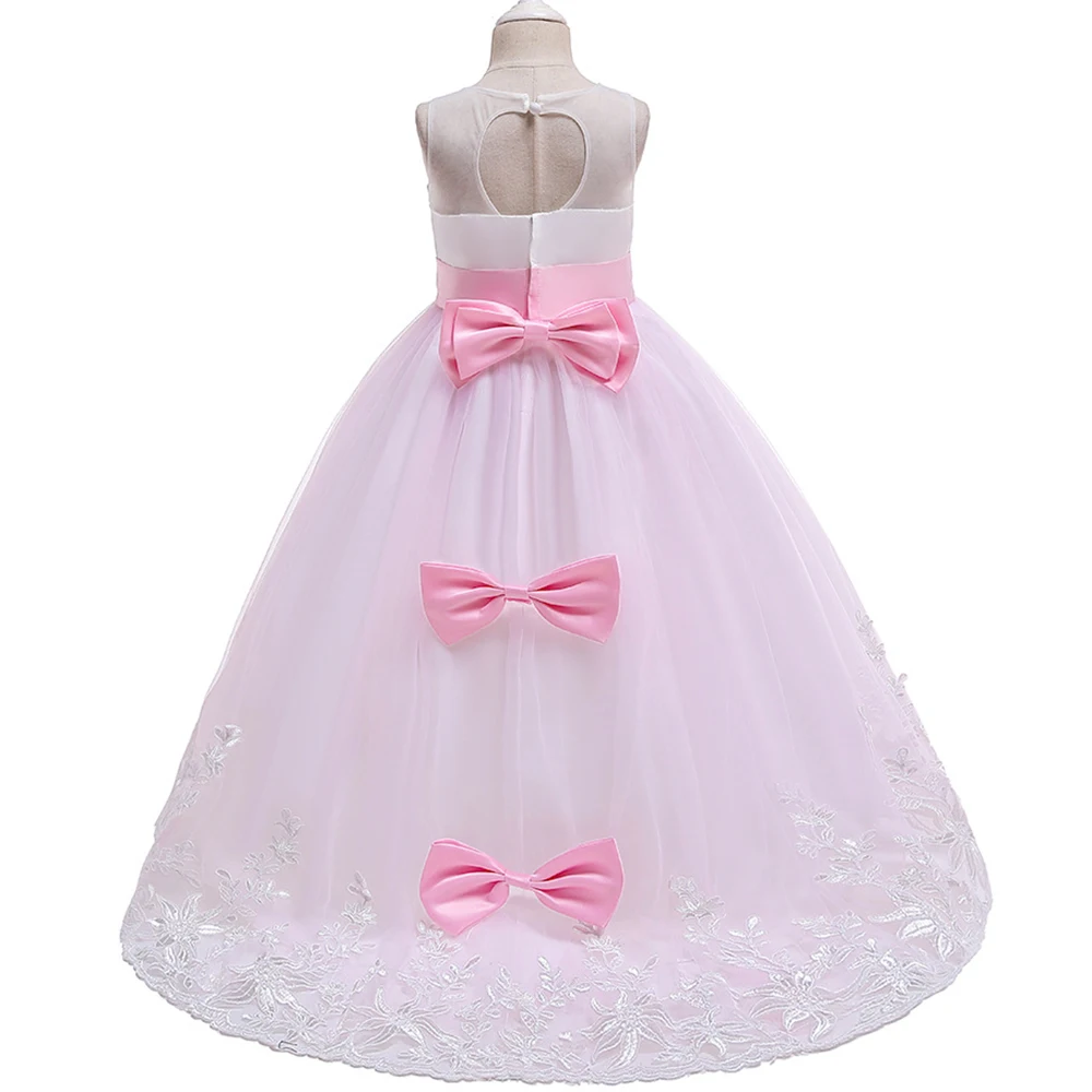 Girls Christmas Dress White Pink Bridesmaid Kids Clothe Children Long Princess Party Wedding Evening Vestidos 10 11 12  13 Years