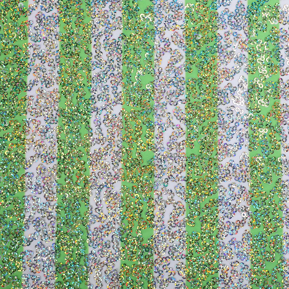 Green Sequins All Cover 3mm  Shiny  Stretch Knit Embroidery Dance  Sparkly Fabric for DIY  Clothes Wide130cm