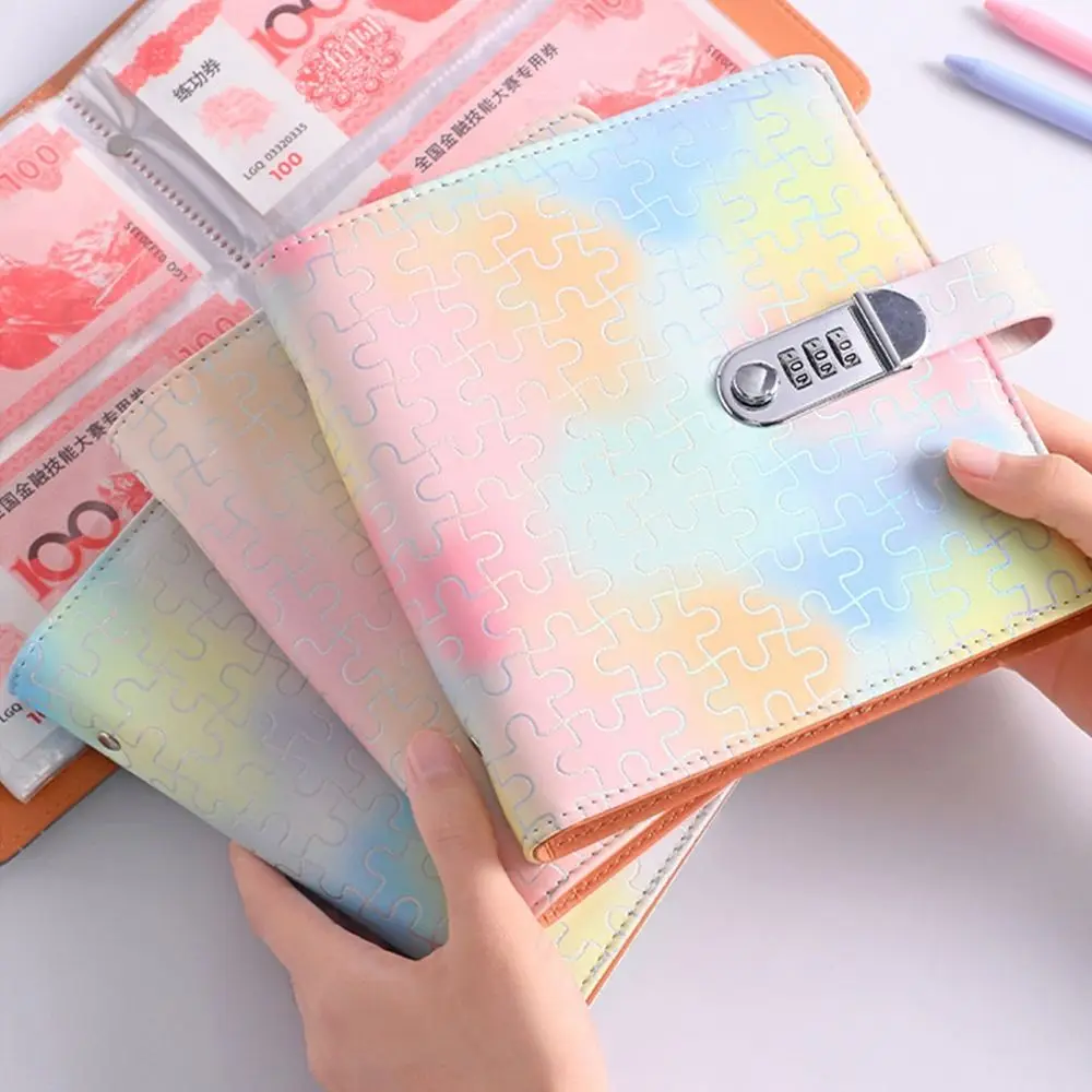 Save Money 200 Envelopes Money Saving Challeng With Password Lock PU Mini Binder Savings Challenge Large Capacity Reusable