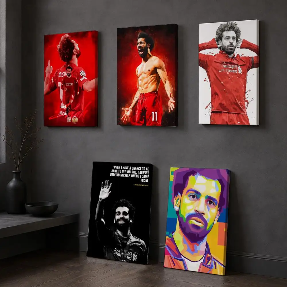 Footballer M-Mohamed Salah Framed Wall Painting Wooden Framed Canvas Poster Wall Art HD Waterproof Print Home Decor