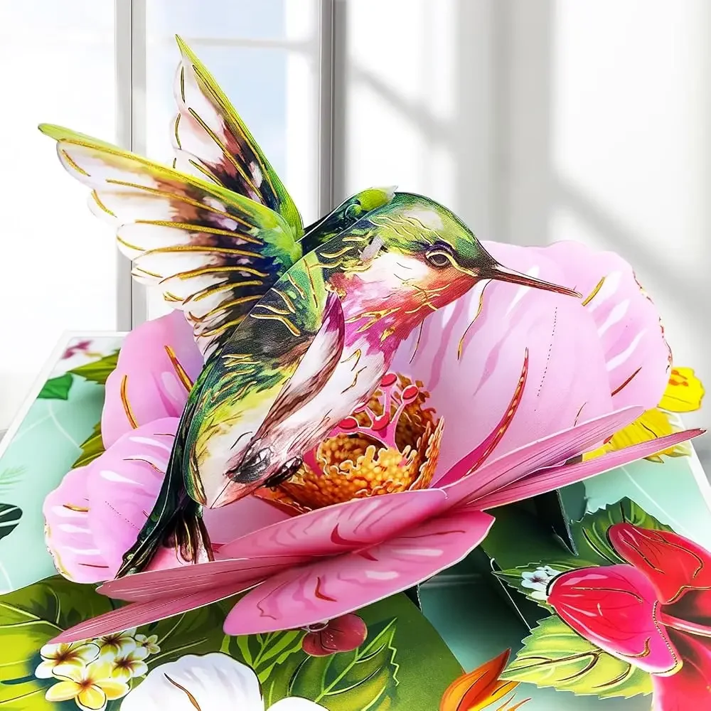 

Открытка-сюрприз на день рождения для мамы и бабушки, открытка-сюрприз с колибри, подарки на день рождения для женщин и любителей птиц, 3D-открытка с цветами