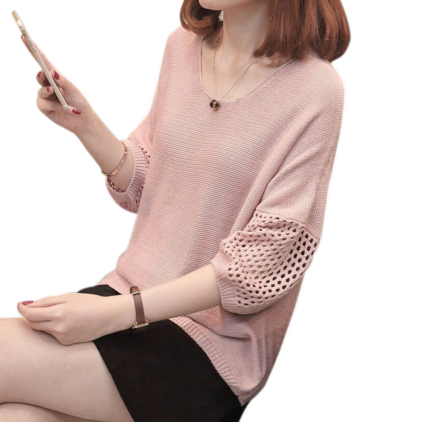 

Women Knitwear Sweater Unique Hollow Design 4 Colors Pullover Sweater for Spring and Autumn Wear