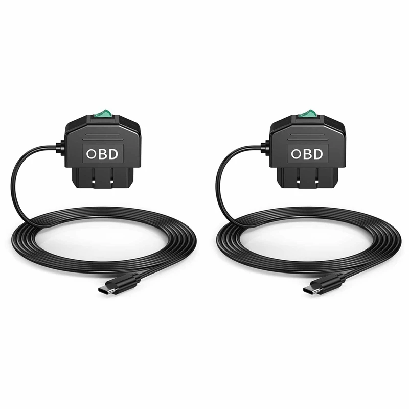 2X Dash Cam OBD Hardwire Kit, Dash Camera USB Type C Hardwire Kit With OBD Power Cable For Dashcam 12-24V To 5V/3A