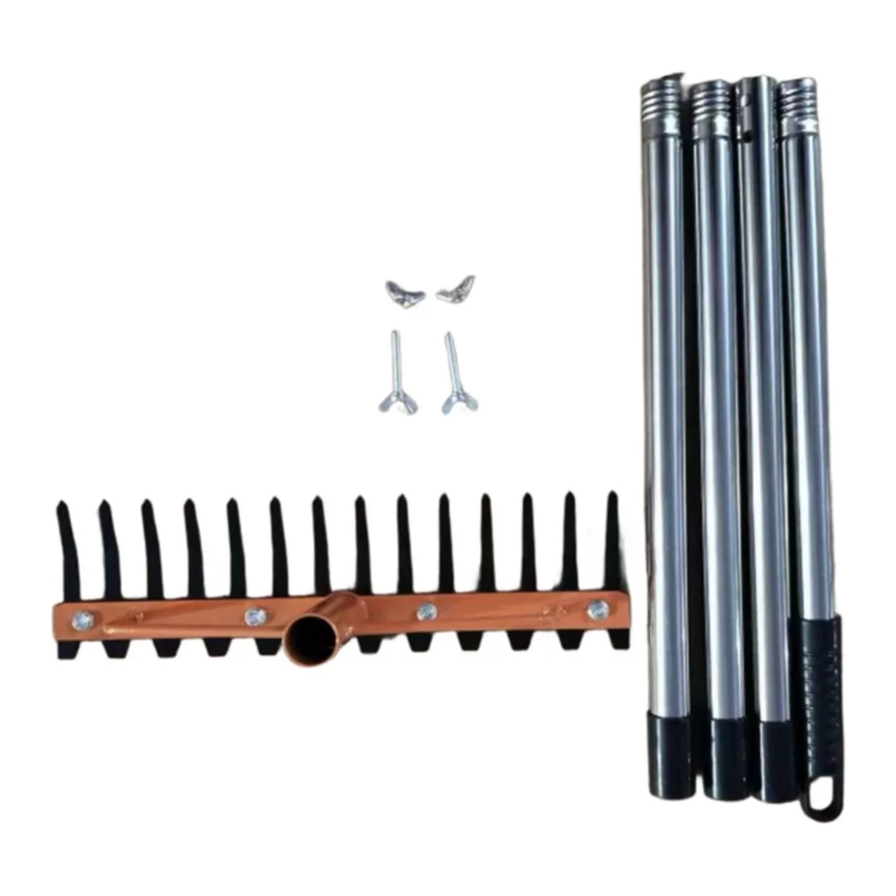 62 Inch Garden Rake with 14 Spring Steel Tines Wide Head Design for Fast Coverage on Soil Mulch and Leaf Management
