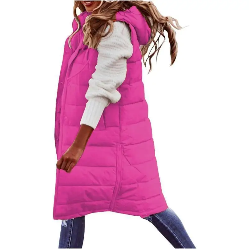 Women's Winter Quilted Vest Padded Hooded Zip up Warm Fashionable Inner Wear Regular Length Other Material 100%