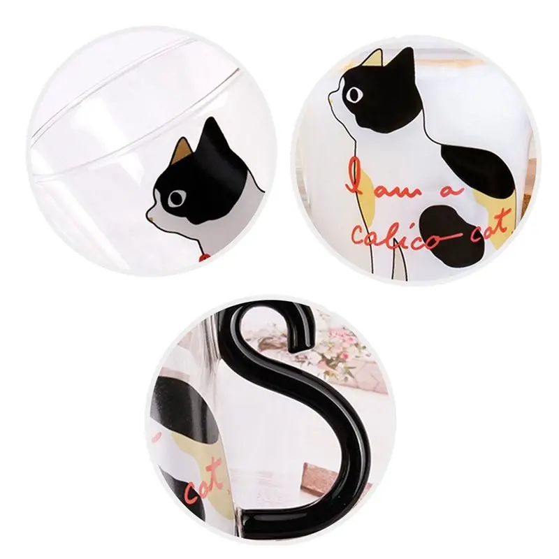 ABZL 4X Cute Kitty Glass Water Cup Cat Tail Handle Mug Milk Tea Coffee Fruit Juice Mug Drinkware Home Lovers Cup -White