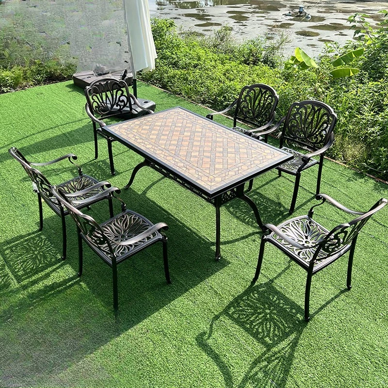 

Outdoor Furniture Courtyard Community B & B Villa Cast Aluminum Tables and Chairs Rooftop Waterproof Sunscreen Dining Table Eliz