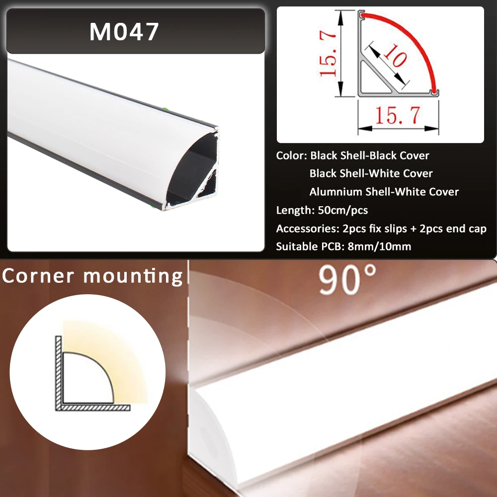 V-Type Corner Aluminum Profile for SMD 5050 2835 COB Running Water Strips 50CM Black LED Channel Bar Cabinet Lamp Kitchen Closet