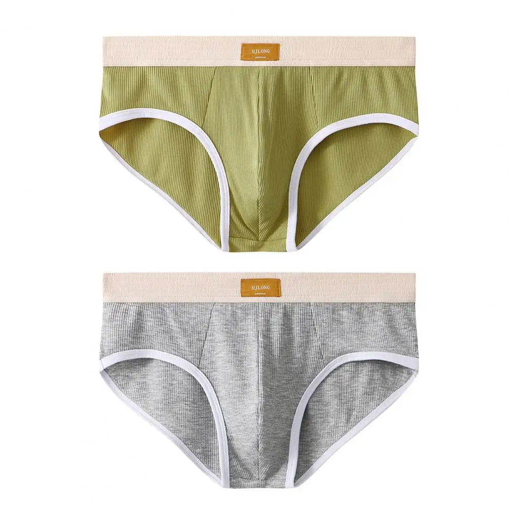 Regenerated Cellulose Underwear Comfortable Men Underwear Men's Mid-rise Patchwork Color Ribbed Panties Solid Triangle for Daily