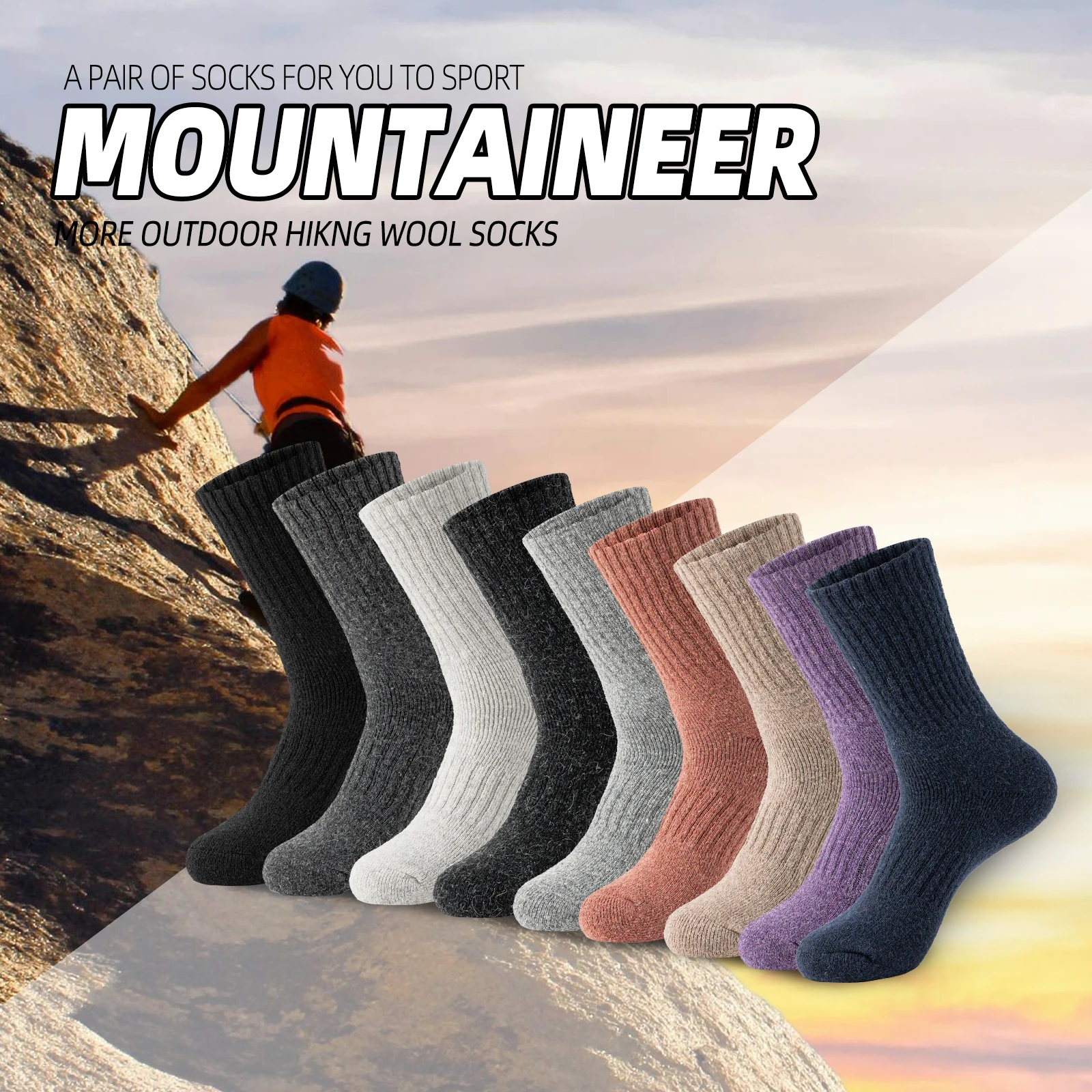 5 pairs of merino wool warm socks for men and women in autumn and winter, thick warm hiking, comfortable round neck comfortable boot socks