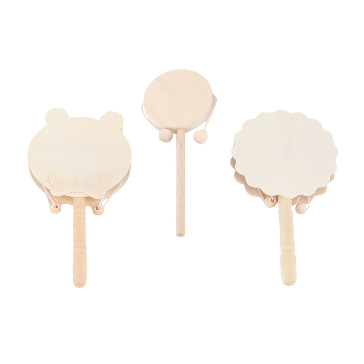 7 Stuks Houten Rammelaar Drum Onvoltooide Diy Schilderen Creatieve Kid Handheld Schudden Pellet Drum Baby Gift Cognitieve Hand Eye Tool