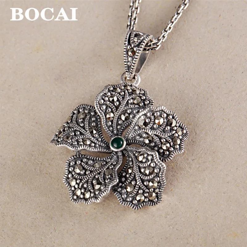 prata esterlina marcasite prata flor natural pedra pingente mulher em nome de uma clavicula novo 925 01