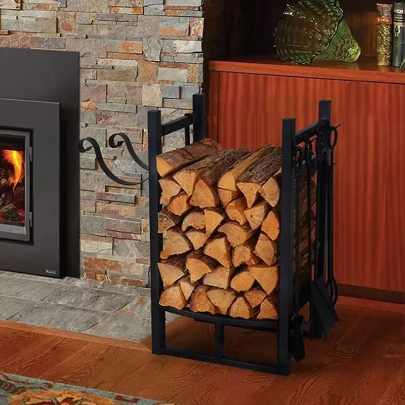 American Black Wrought Iron Floor Standing Firewood Rack Multi Layer Log Storage Fireplace Tool Decor Display Stand Home