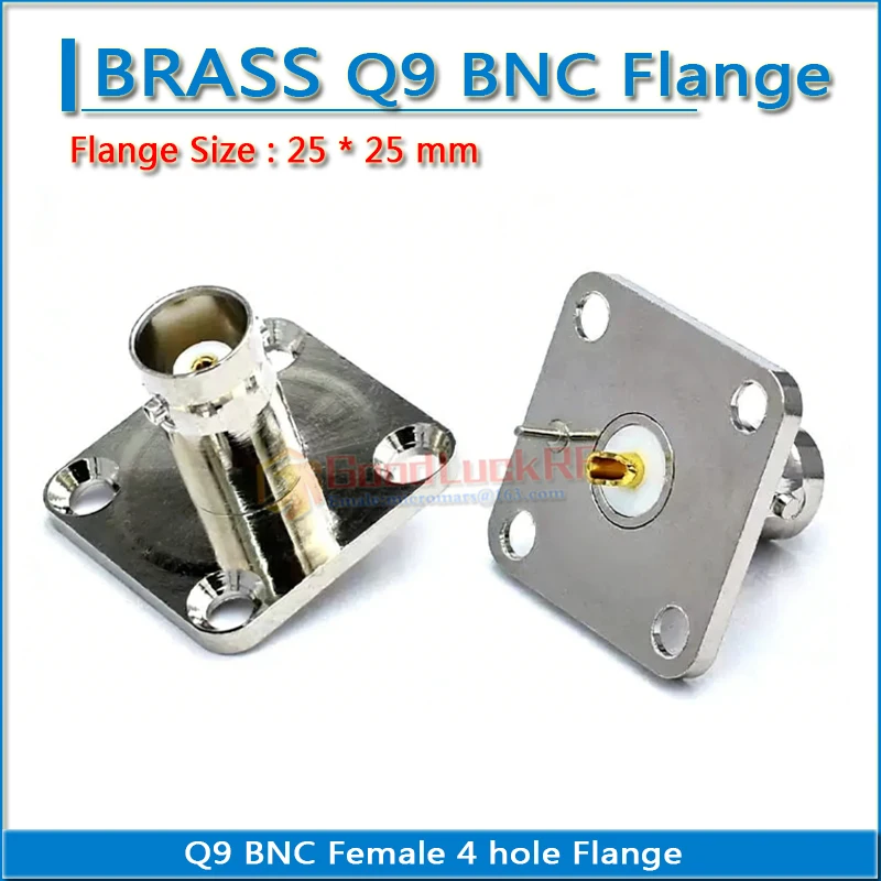 Q9 BNC Female 4 Hole Flange Panel Pin Mounting Mount 25 * 25mm Solder Cup PCB video socket 50ohm Copper RF Connector Adapters
