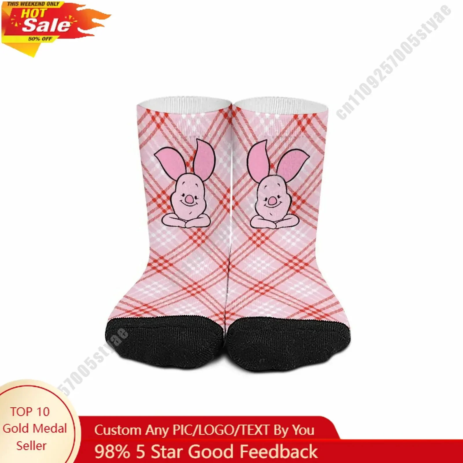 

Piglet Mid Calf Socks Disney Cartoon Custom Design Printed Logo Photos Text DIY Sweat Wicking Socks Sports Socks Birthday Gift