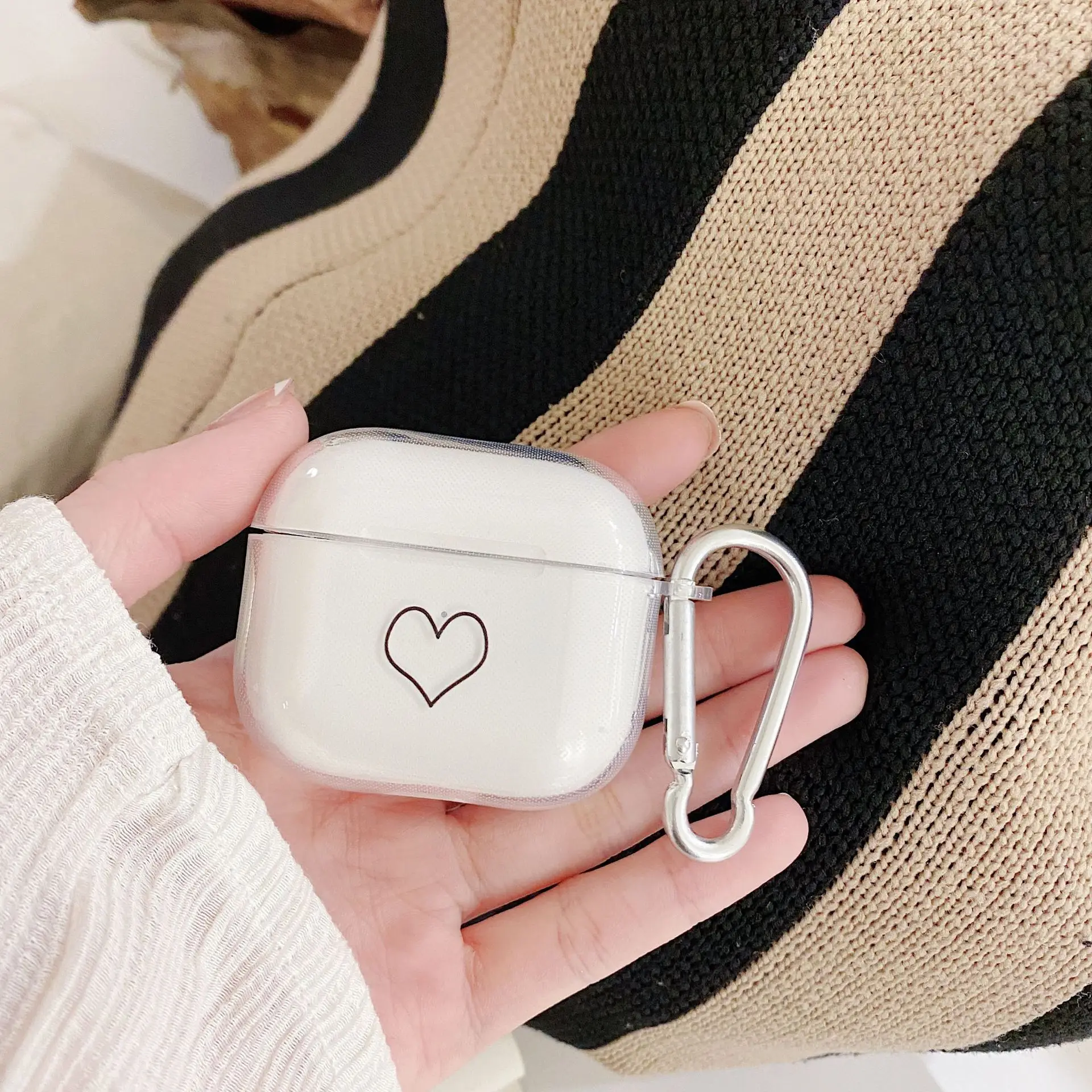 Funda de TPU suave para auriculares Airpods Pro 2ª, funda protectora transparente con corazón dulce para Apple Airpods 1, 2, 3, funda con llavero