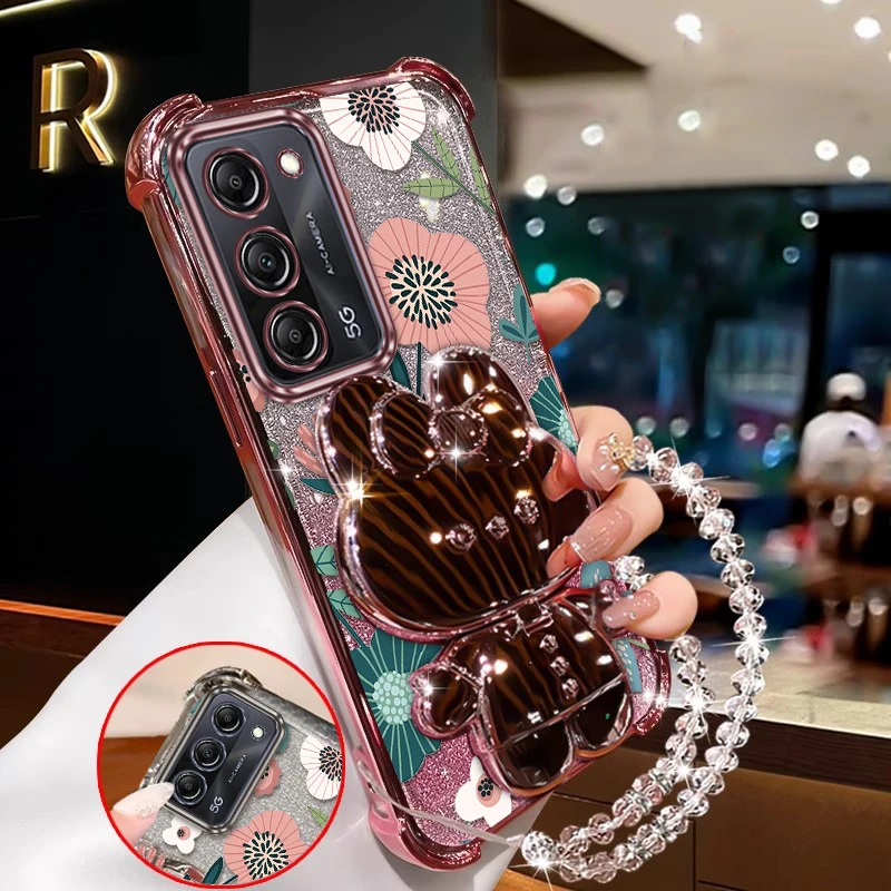 

A 55 Pink flowers Plating Bracelet Holder Phone Case For Samsung A55 A53 A52 A51 A56 A26 A73 A36 A35 A33 A34 A32 A25 Cover
