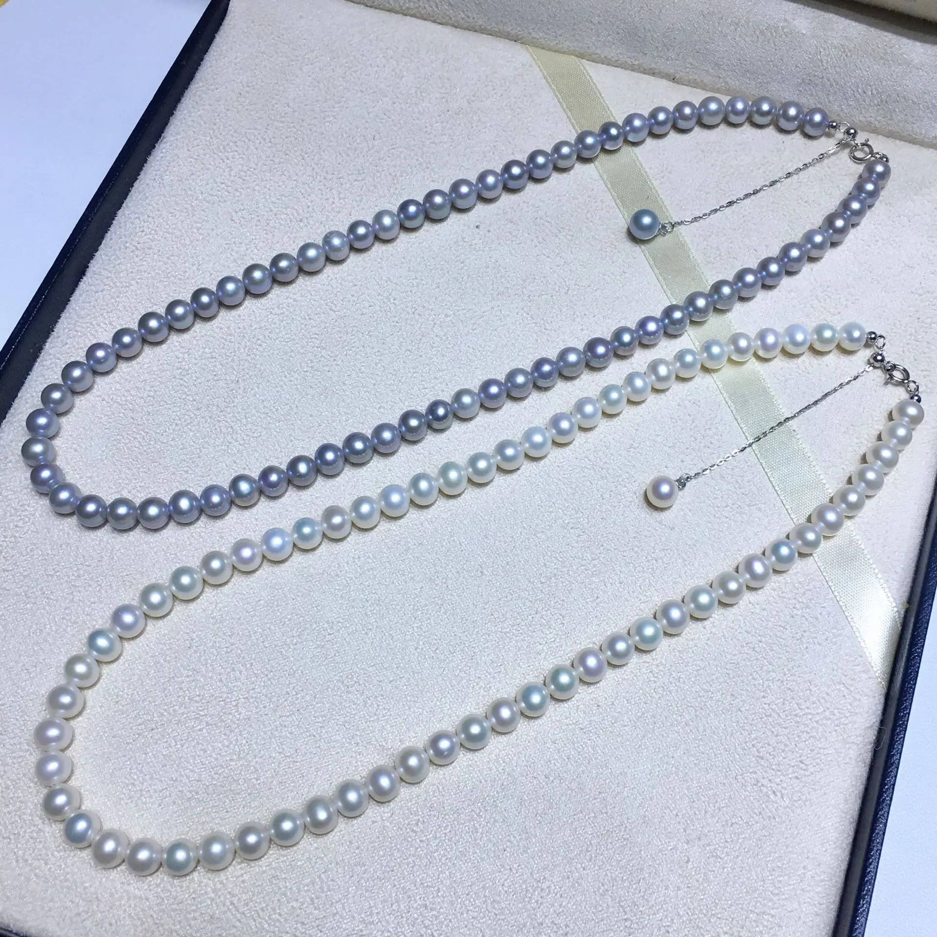 Pearl Necklace S925 Silver 6mm Natural Freshwater Nucleus-free Pearls Nearly Round with Slight Flaws Necklace